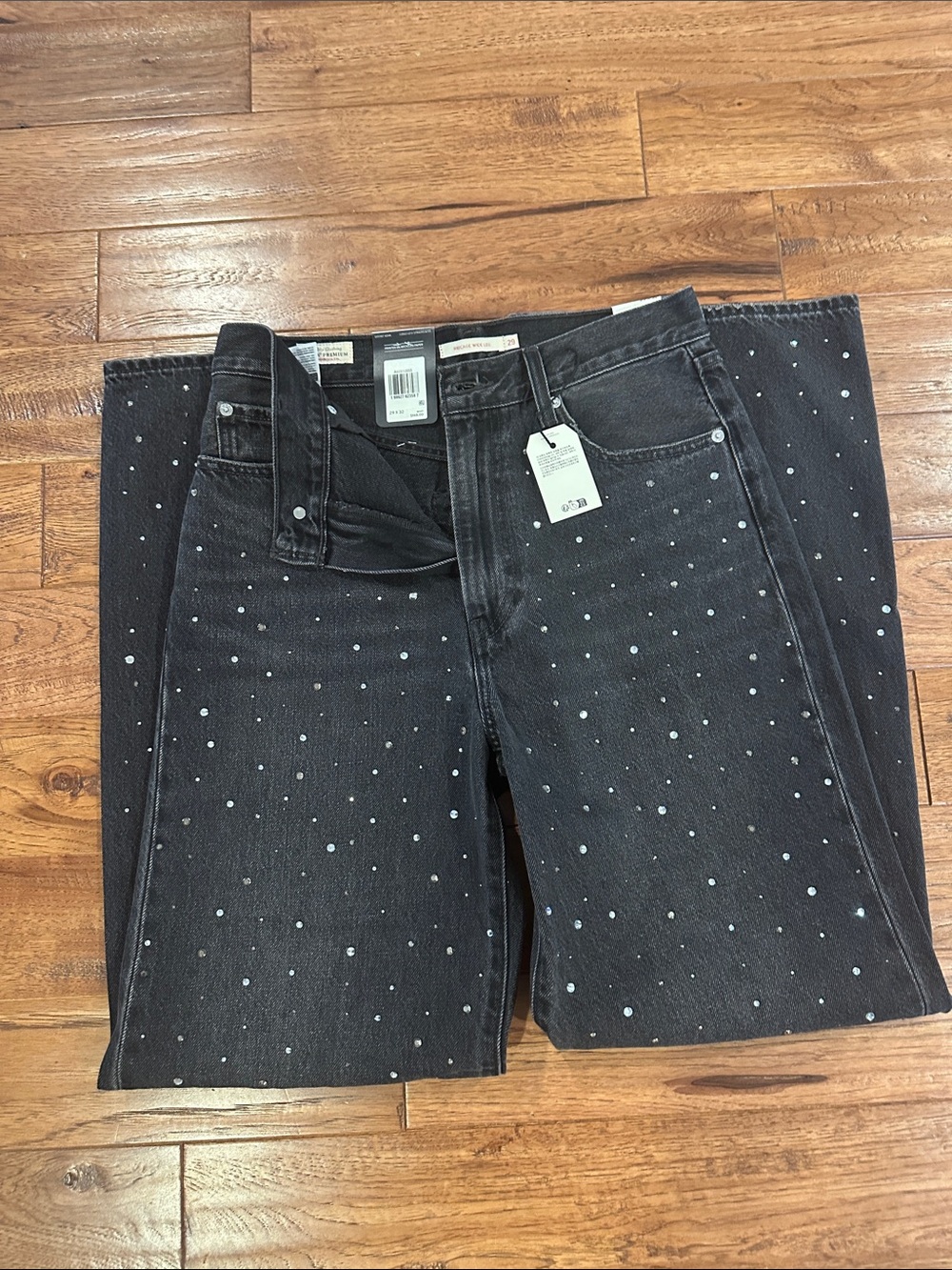 Levi’s Black Polka Dot Ribcage wide leg Jeans 29x32
